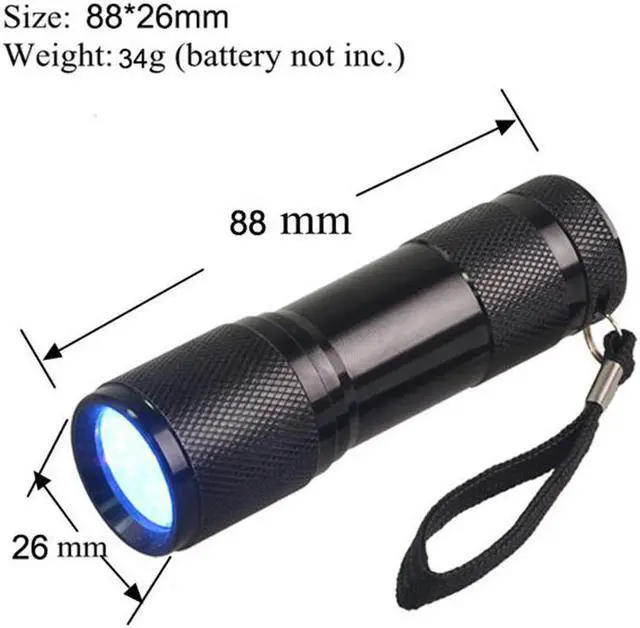 Alt view image 2 of 5 - Portable 9 LED UV Light 365nm UV Flashlight 395nm UV Torch Ultraviolet Black Light Nail Dryer Glue Curing Money Detector