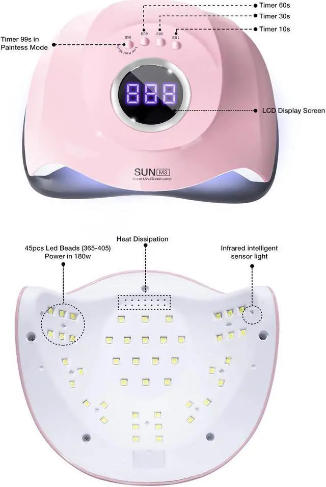Alt view image 5 of 5 - 180W/72W UV LED Lamp Nail Dryer 45 LEDs UV Ice Lamp Dryer For Drying Gel Nail Polish Auto Sensor Timer Manicure Nail Lamp