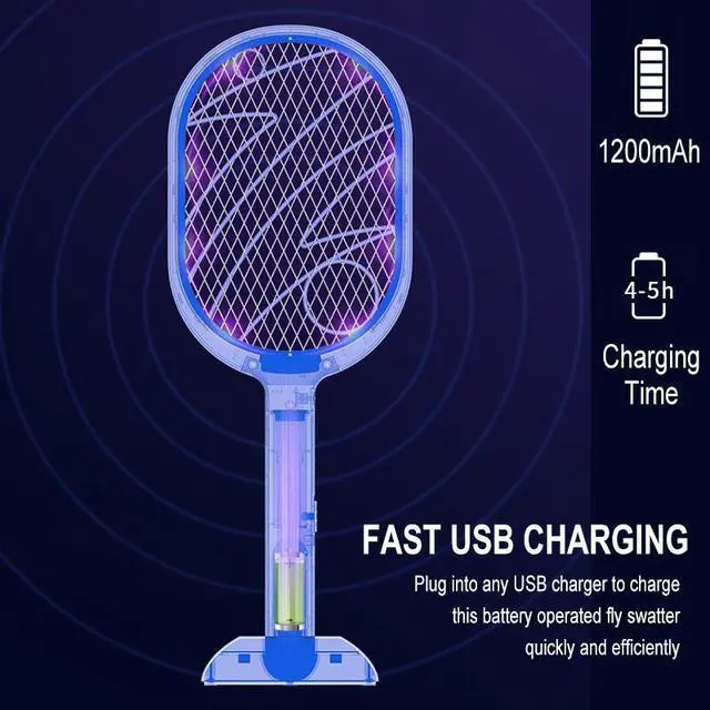 Alt view image 3 of 5 - 3000V Handheld Electric Mosquito Racket Insect Mosquito Zapper Swatter UV Light USB Rechargeable Anti Mosquito Bug Fly Killer