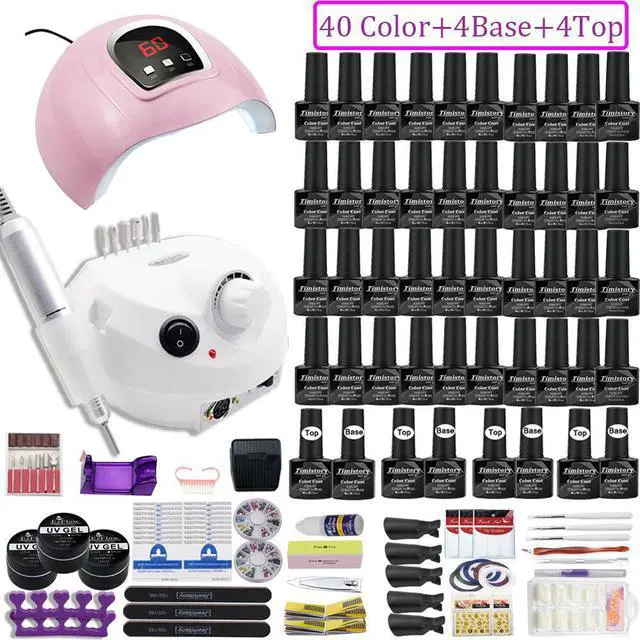 Alt view image 2 of 5 - LED Lamp Nail Set Acrylic Kit 40&20 Colors Nail Gel Polish Manicure Set With 35000/20000 RPM Nail Drill Machine Nail Art Tool