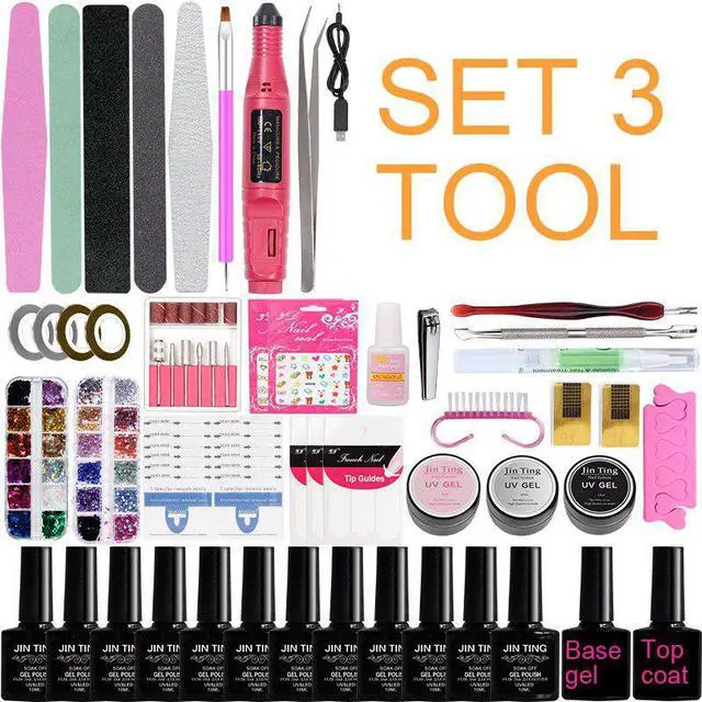 Alt view image 2 of 5 - Set Quick Building Gel Clear Soak Off Gel Nail Polish set with UV LED Lamp Dryer Poly gel Nail Kit professional set