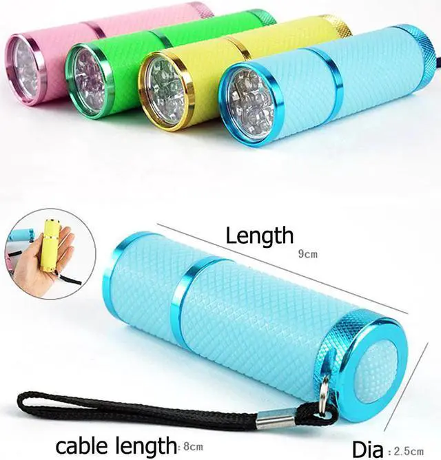 Alt view image 4 of 5 - 9 LED Flashlight Nail Dryer Curing Gel Lamp Flashlight Torch For UV Gel nail polish dryer Multifunction 395nm AAA Battery