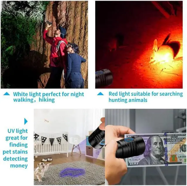 Alt view image 5 of 5 - Multi Color Rechargeable LED Flashlight 26650 LH351D Red Light UV Light with Power Indicator