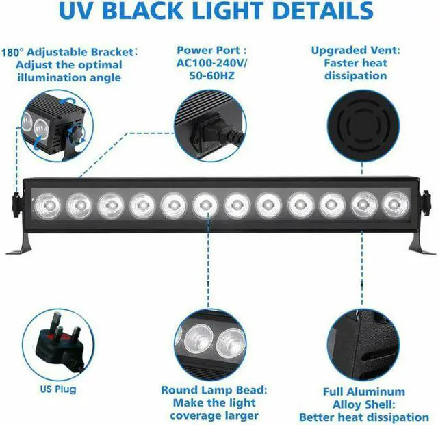 Alt view image 4 of 5 - 12LED DJ Disco UV Black Integrated Night Lamp Christmas Party Body Paint Halloween Bar Stage Light Club Easy Use With Rack