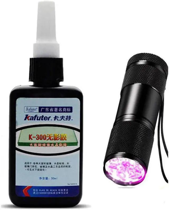Alt view image 7 of 7 - K-300 50ml Transparent UV Glue UV Curing Adhesive Crystal and Glass Adhesive with 51 LED /9 LED UV Flashlight