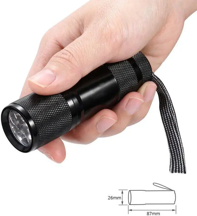 Alt view image 5 of 5 - Portable 9 LED UV Light 365nm UV Flashlight 395nm UV Torch Ultraviolet Black Light Nail Dryer Glue Curing Money Detector