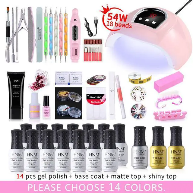 Main image of Manicure Essential Set For Beginner Manicurist 54W 18 Beads UV/LED Lamp+Any Gel Nail Polish Accessories Matte Top Base