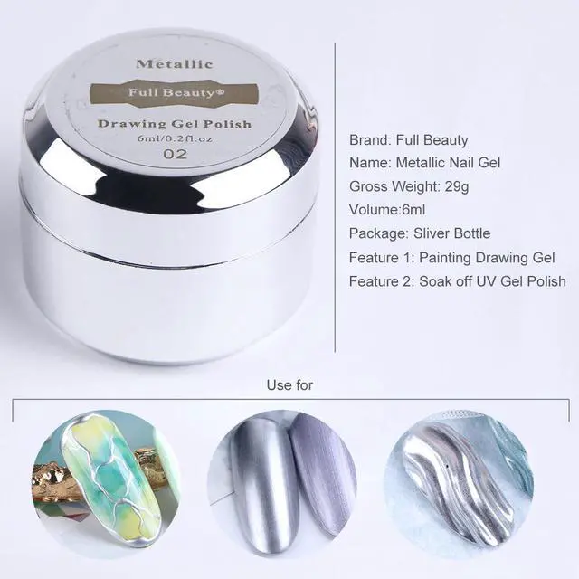 Alt view image 3 of 5 - 6ml Metallic Mirror Nail Gel Polish Wire Drawing Painting Gel Lacquer UV or LED Lamp Soak Off Nail Art Edge Varnish Glue CH776-1