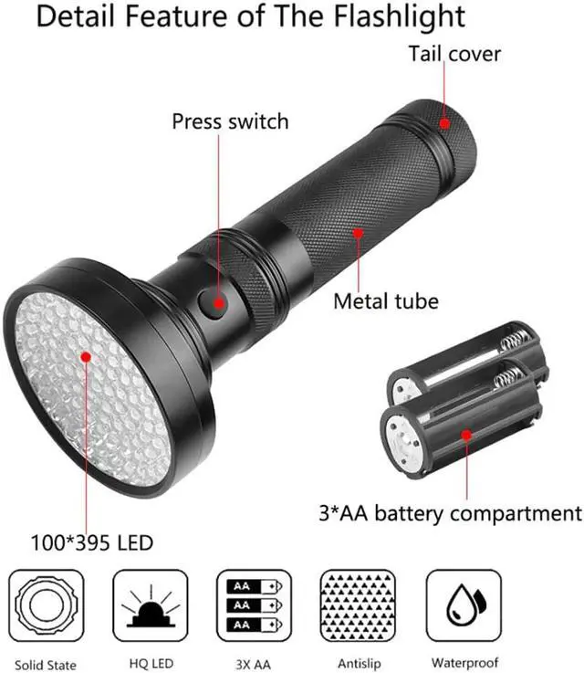 Alt view image 2 of 5 - 100 LED Best UV Light Purple Light Torch 51LED 21LED 12LED UV LED Flashlight 395-400nm LED Torch Lamp For Safety UV Detection