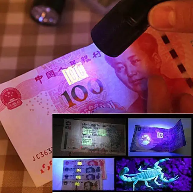 Alt view image 3 of 5 - UV Flashlight Blacklight Scorpion hunting 9~100 s Ultraviolet Torch Pet urine Stains Banknote authenticity  Detector
