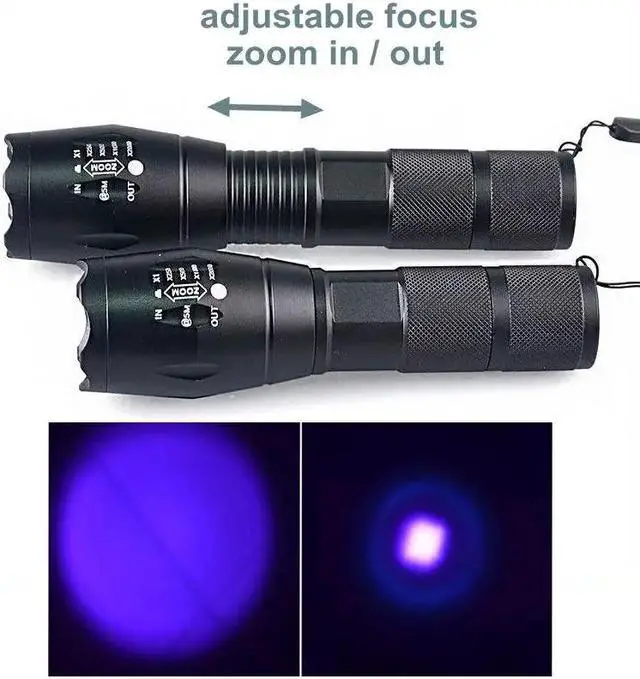 Alt view image 2 of 5 - E17 UV LED 365nM 395nM Flashlight 5W Power Aluminum Zoom Ultraviolet Light Blacklight Torch For Pet Urine Detector