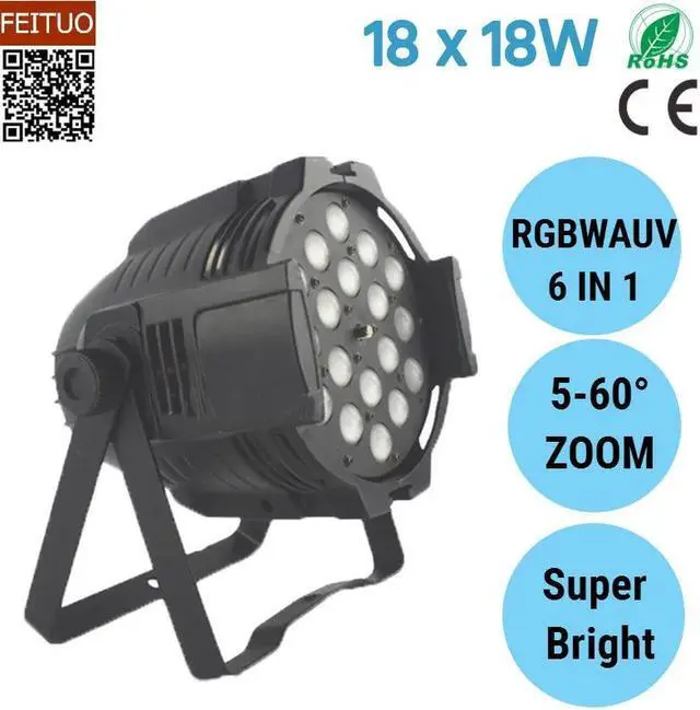 Main image of shipping 18x18w 6IN1 LED Par Light RGBWA UV LED Par Can Stage Light 5-60 Degree Zoom Wash DJ Disco Wedding Par64 Equipment