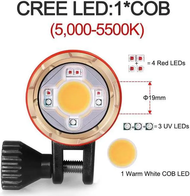 Alt view image 2 of 5 - II 5500K 3500lumens HD video diving photoraphy lights Underwater 100m diving video lights UV red fill light dive flashlight