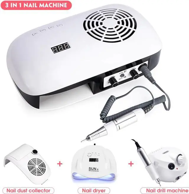 Alt view image 2 of 5 - Manicure Machine 3 IN 1 UV Lamp For Nail Dryer Nail Vacuum With Filter 35000RPM Nail Drill Nail Art Equipment