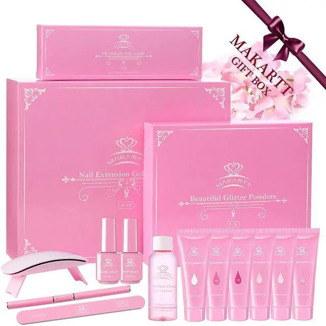 Alt view image 4 of 5 - Pink Poly Nail Gel Kit, Nail Extension Gel Builder Gel Kit Nail Enhancement Gel with Slip Solution & LED UV Nail Lamp