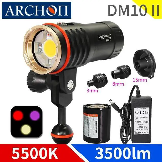 Main image of II 5500K 3500lumens HD video diving photoraphy lights Underwater 100m diving video lights UV red fill light dive flashlight