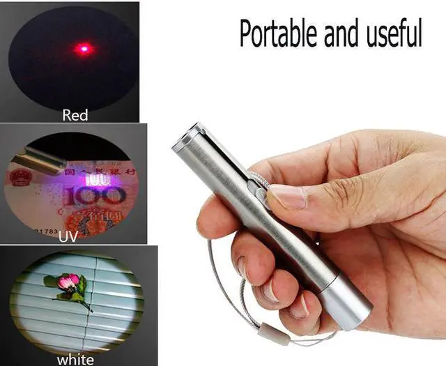 Alt view image 2 of 5 - Mini USB Rechargeable Pen Light Pocket 3-in-1 395nm UV Flashlight With Red Light Laser Pointer For Money Detect Funny cat