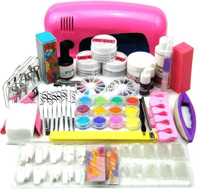 Alt view image 6 of 7 - UV Gel Acrylic Nail Art Manicure Set 12Pc Glitter Powder 9W LED Lamp UK