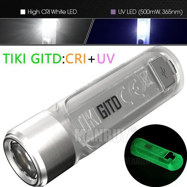 Main image of 2020  TIKI GITD Fluorescent Shell LED USB Rechargeable KeylightMini Poket Torch Outdoor EDC Camping Fishing Travel Light