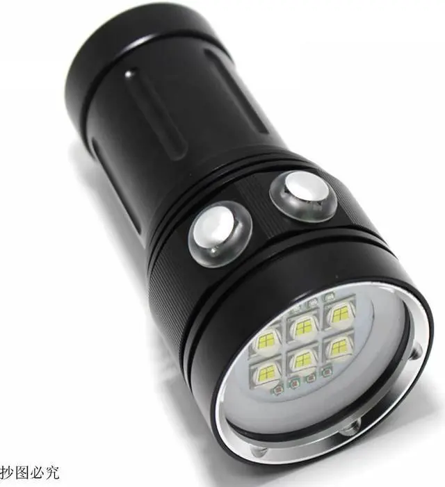 Alt view image 3 of 5 - 8000 lumens 6 LED white + 4x red + 4x UV / blue waterproof diving flashlight LED underwater photography light