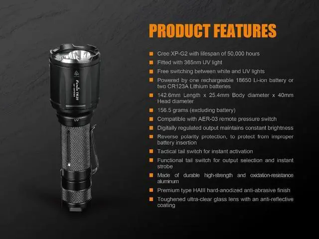 Alt view image 4 of 4 - Lighting for Extremes  TK25 UV Dual Lights Tactical Flashlight with White 1000 Lumens & UV 3000mW Lights