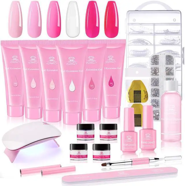 Main image of Pink Poly Nail Gel Kit, Nail Extension Gel Builder Gel Kit Nail Enhancement Gel with Slip Solution & LED UV Nail Lamp