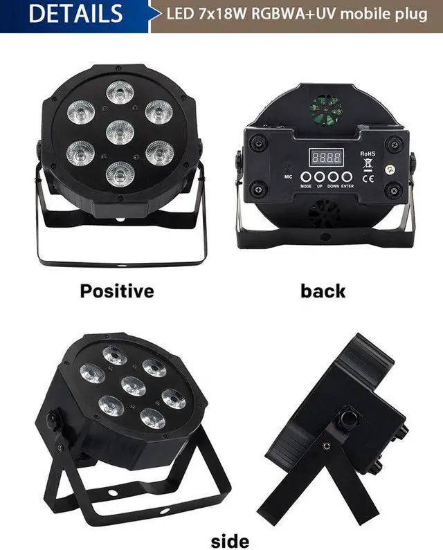 Alt view image 4 of 5 - Par 7x18W RGBWA+UV 6IN1 Lighting Professional For Stage Effec Atmosphere Of Disco DJ Music Party Club Dance Floor