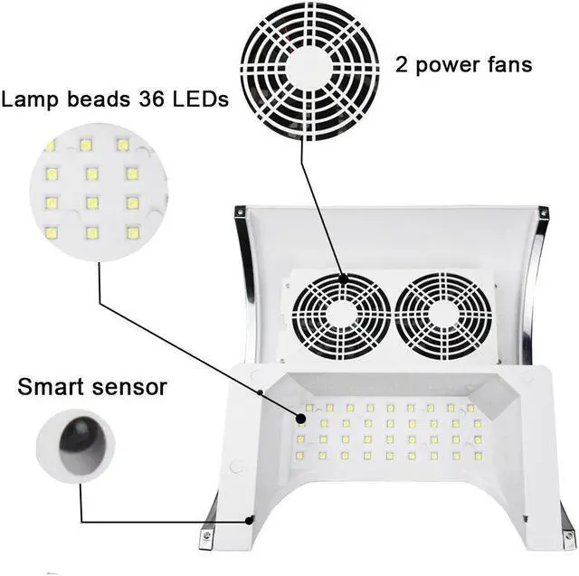Alt view image 2 of 5 - 80W 2 In 1 Strong Vacuum Nail Suction Duct Collector With UV LED Nail Lamp and 2 Fan Vacuum Cleaner For Manicure Tool