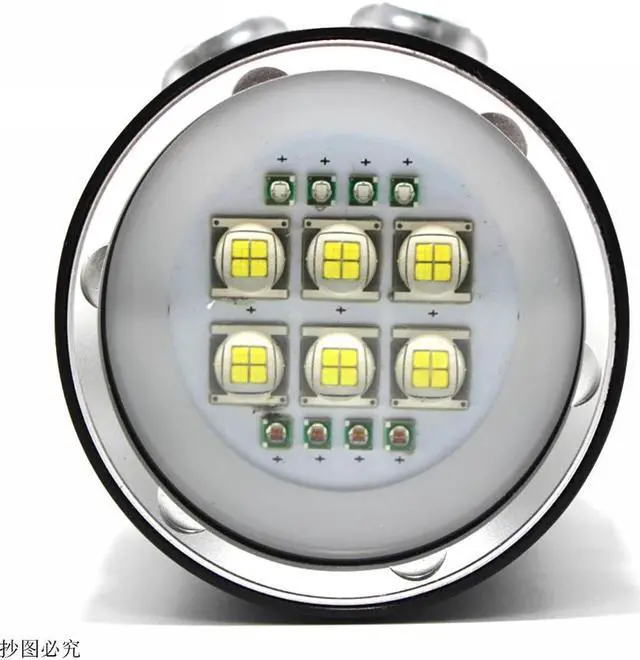 Alt view image 5 of 5 - 8000 lumens 6 LED white + 4x red + 4x UV / blue waterproof diving flashlight LED underwater photography light