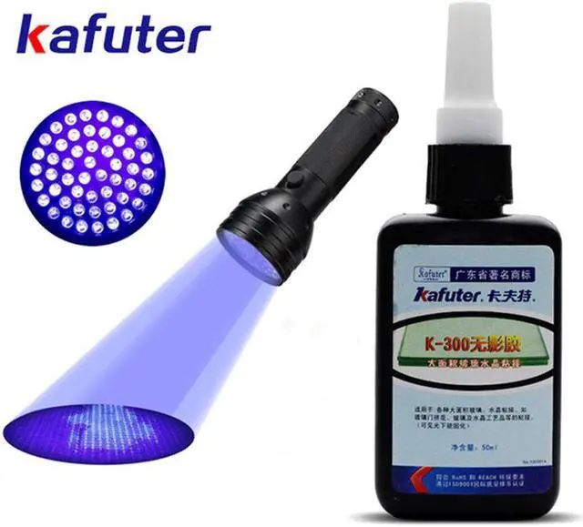 Alt view image 6 of 7 - K-300 50ml Transparent UV Glue UV Curing Adhesive Crystal and Glass Adhesive with 51 LED /9 LED UV Flashlight