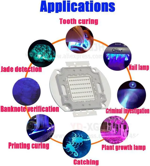Alt view image 4 of 5 - Power LED Chip UV Purple 370Nm 375Nm 3W 5W 10W 20W 30W 50W 100W COB Ultraviolet Lights 3W 5W 10W 20W 30W 50W 100W Watt