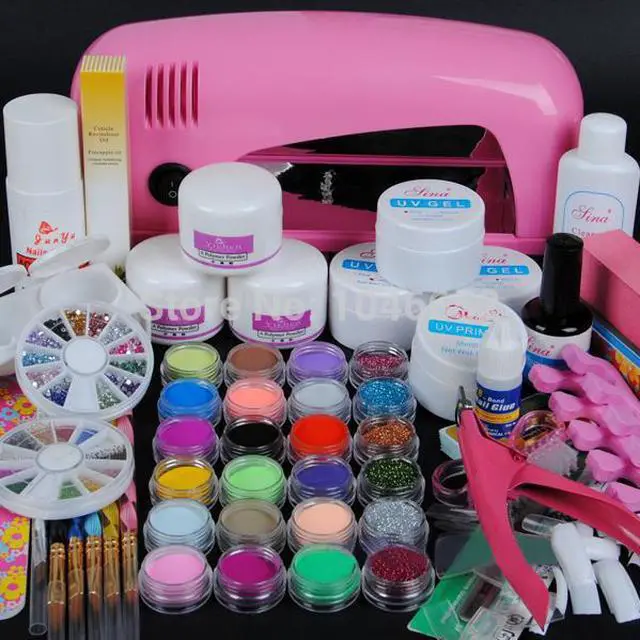 Main image of 9W UV dryer lamp 18 color Acrylic Powder and 6 colors glitter powder Nail Art Kit ,nail art tools kit BTT-70