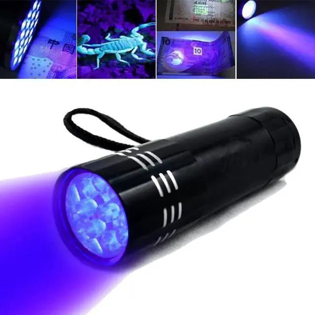 Alt view image 2 of 5 - 9 LED Flashlight Torch  Mini  UV ULTRA VIOLET 4.5v Light Waterproof  Aluminum Lamp Outdoor Portable Tactical Lighting Tool