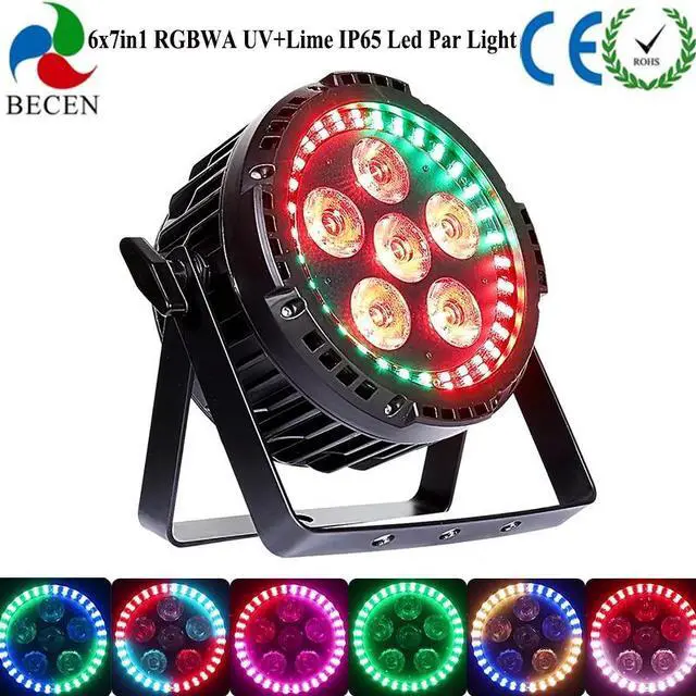 Alt view image 2 of 4 - PAR Light 6x7in1 RGBWA UV +Lime LED Par Light +Rainbow Ring Effect IP65 LED Par Can Lights US Stock