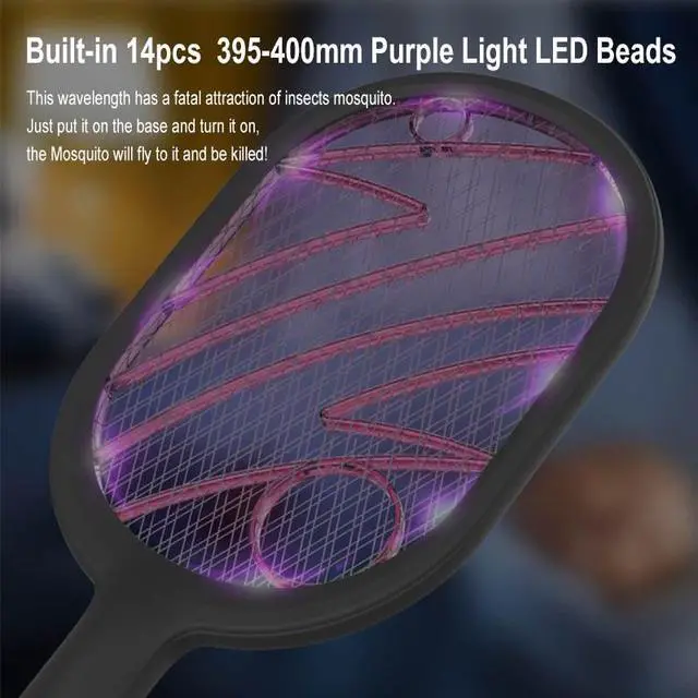 Alt view image 4 of 5 - 3000V Handheld Electric Mosquito Racket Insect Mosquito Zapper Swatter UV Light USB Rechargeable Anti Mosquito Bug Fly Killer