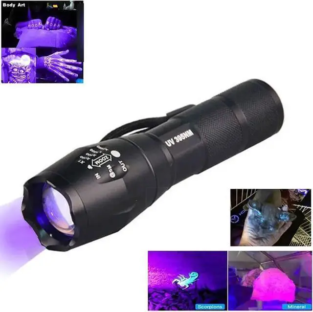 Main image of E17 UV LED 365nM 395nM Flashlight 5W Power Aluminum Zoom Ultraviolet Light Blacklight Torch For Pet Urine Detector