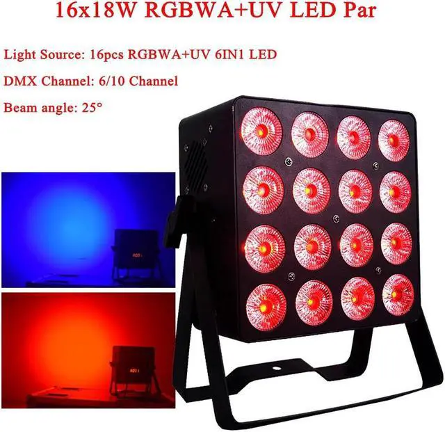 Main image of 16x18W LED RGBWA-UV 6IN1 LED DMX Par Stage Light Projector Flat Par Light For Party DJ KTV Disco Night Club Christmas Lamps