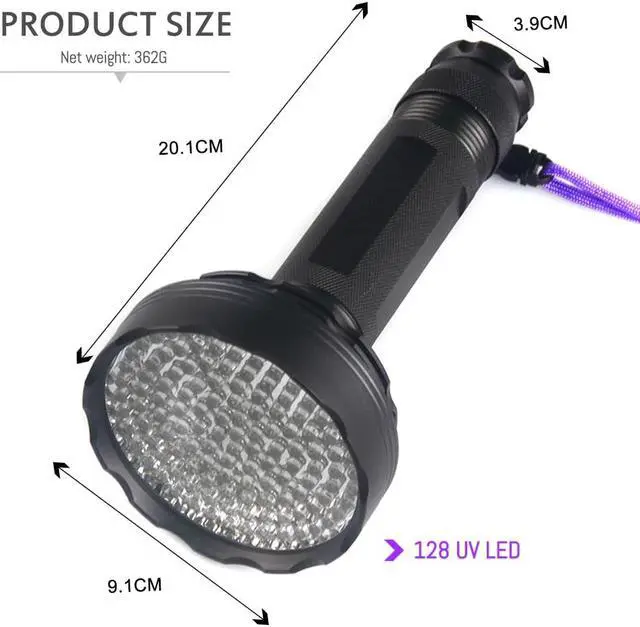 Alt view image 3 of 5 - 128 UV LED Blacklight UV Flashlight LED Powerful Ultraviolet Black Light Scorpion Pet Urine Stain Detector Purple UV Light Torch