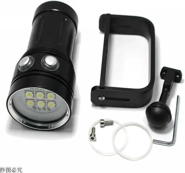 Alt view image 2 of 5 - 8000 lumens 6 LED white + 4x red + 4x UV / blue waterproof diving flashlight LED underwater photography light