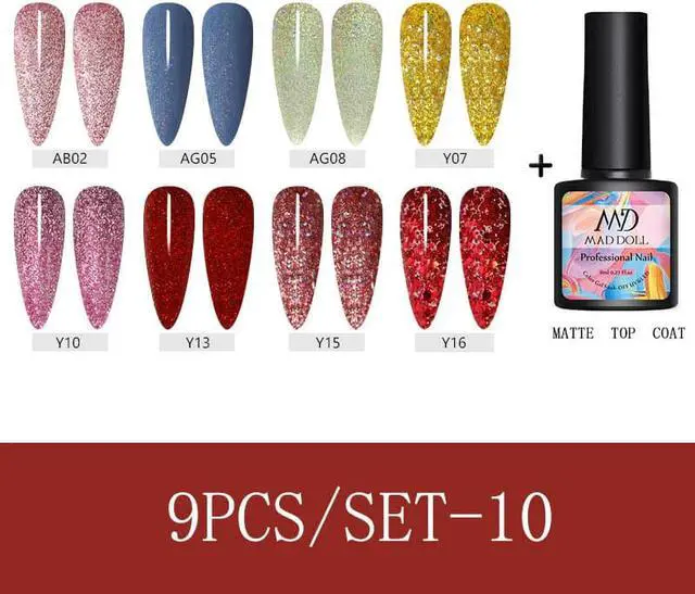 Alt view image 2 of 5 - DOLL 9 Pcs/Set 8ml  Summer Series Gel Polish Blue-violet Color Semi Permanent Glitter Gel Need UV Gel Nail lamp Nail Art Gel
