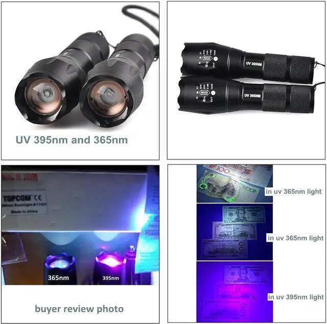 Alt view image 4 of 5 - E17 UV LED 365nM 395nM Flashlight 5W Power Aluminum Zoom Ultraviolet Light Blacklight Torch For Pet Urine Detector