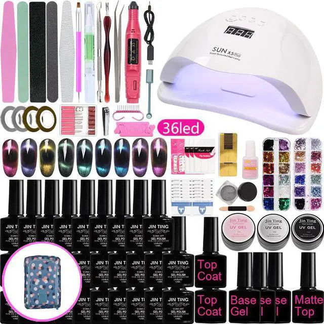 Main image of Set Quick Building Gel Clear Soak Off Gel Nail Polish set with UV LED Lamp Dryer Poly gel Nail Kit professional set