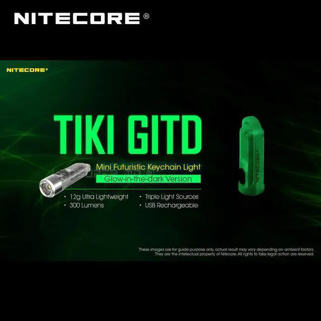 Alt view image 7 of 7 - Glow-in-the-dark  TIKI GITD Mini Futuristic Keychain Light with Auxiliary UV Light and High CRI White Light