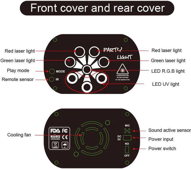 Alt view image 7 of 7 - LED Laser Projector Light Club DJ Disco Party Stage Light Sound Activated 120Patterns RGB UV Laser Light for Christmas Halloween