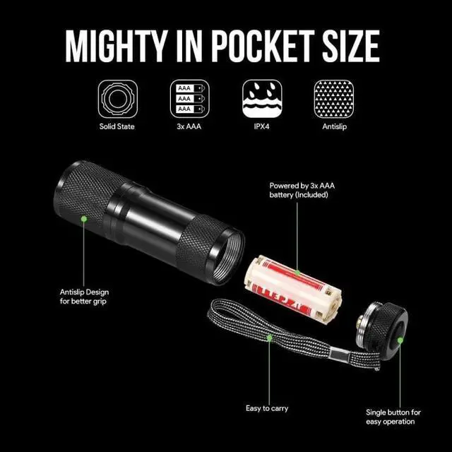 Alt view image 3 of 5 - Strong powerful LED UV Flashlight Mini Professional Fluorescent agent Torch Lamp Safety Detector for Pet Urine Stains Scorpion