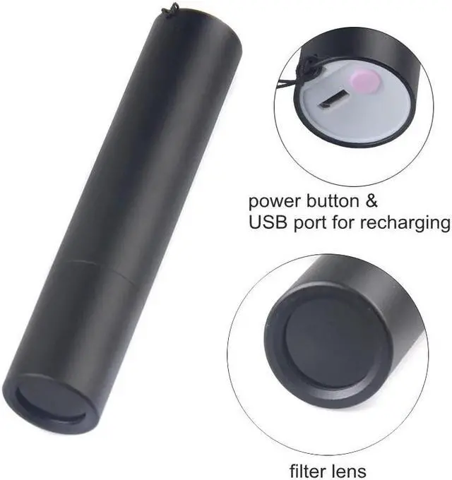 Alt view image 4 of 5 - 365nm LED UV Flashlight USB Rechargeable Ultraviolet Light 3W LED UV Lantern With Black Filter Lens For Pet Urine Detect