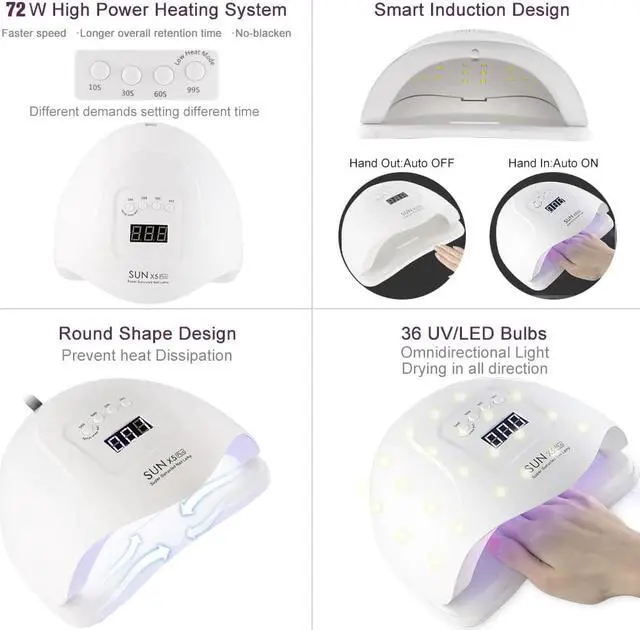 Alt view image 7 of 7 - 72/36W SUNX5 Plus UV LED Nail Lamp for Manicure Nail Dryer Machine 45/36 LED UV Ice Lamp For Drying Gel Polish with Auto Sensor