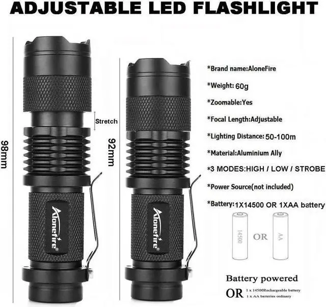 Alt view image 3 of 5 - SK68uv 395nm Zoom Mini Led UV Flashlight Ultra Violet Cat Dog Animal Pet Urine money Detection Light Lamp AA Battery
