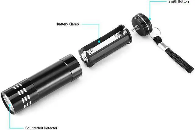 Alt view image 3 of 5 - 9 LED Mini flashlight LED Ultra bright Aluminum UV Blacklight led UV Flashlight Handheld For Marker Checker Detection