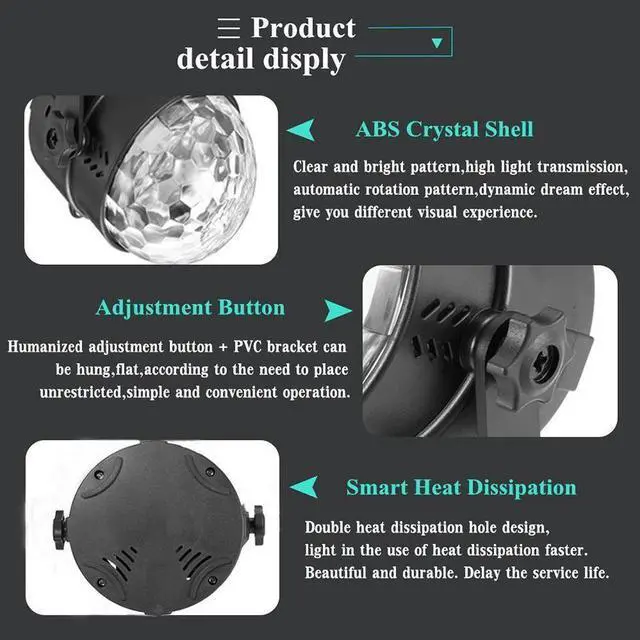 Alt view image 5 of 5 - Rotating Disco Ball Party Lights Sound Activated 3W LED Strobe Stage Lights For Christmas Home KTV Bar Xmas Wedding Show